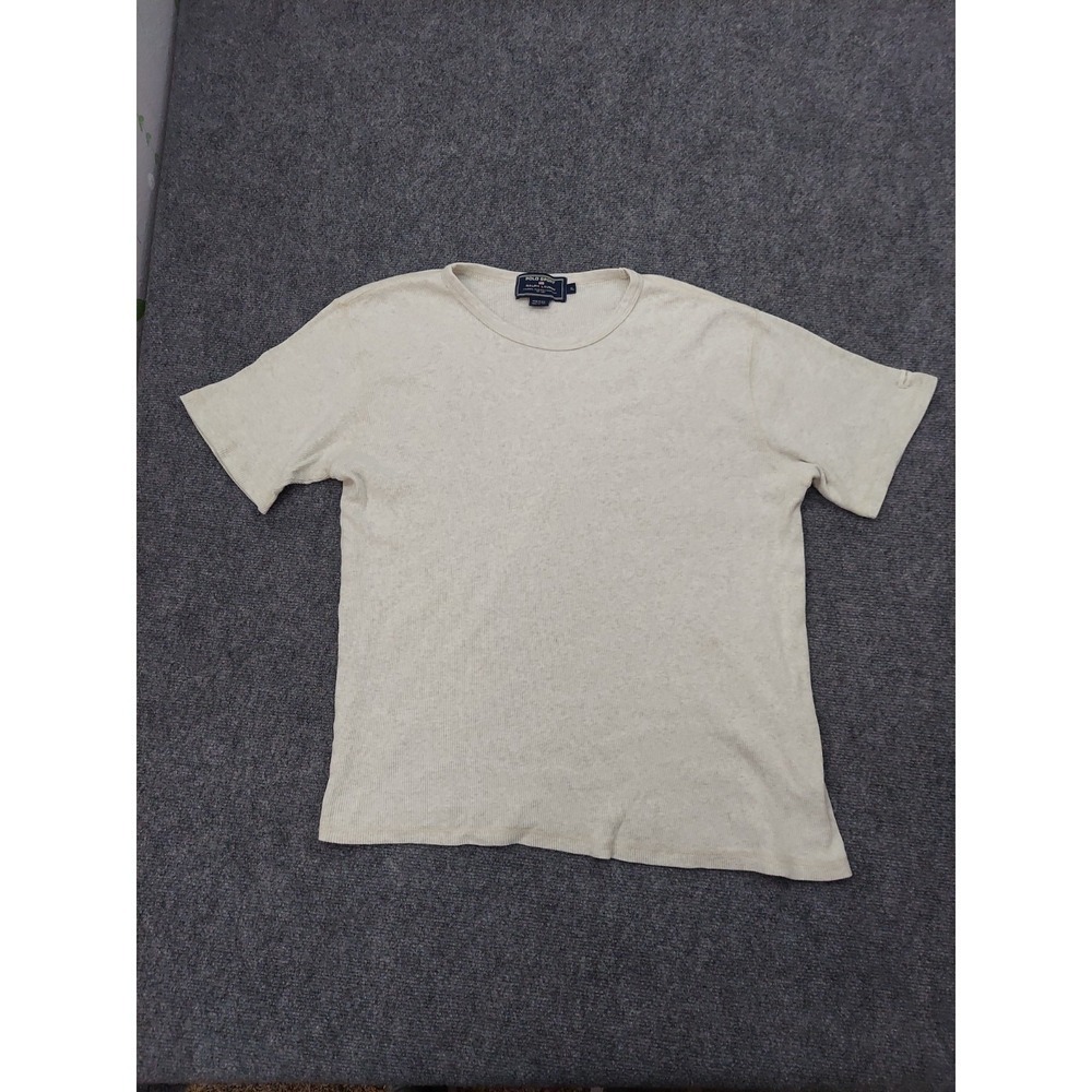 Polo Sport Ralph Lauren Shirt Womens XL Beige Ribbed Tee Crew Base Stretch